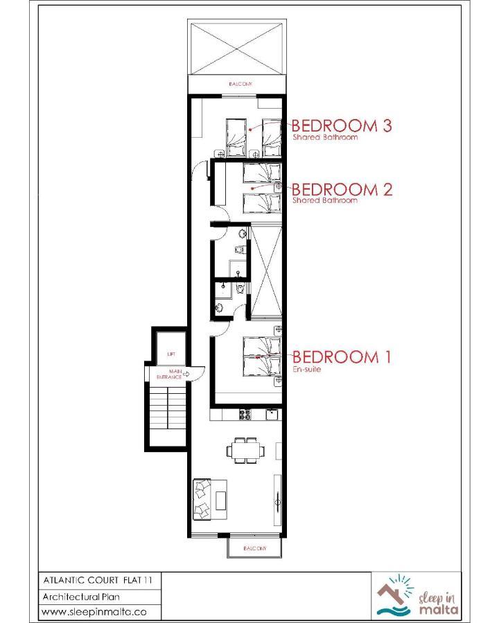 F11 Room 3, Private Room Two Single Beds Shared Bathroom In Shared Flat Msida Exterior foto